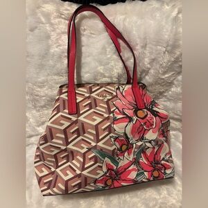 Guess Geometric Floral Tote in Pink and purple